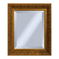 Decorative gold mirror with intricate floral patterns on a white background