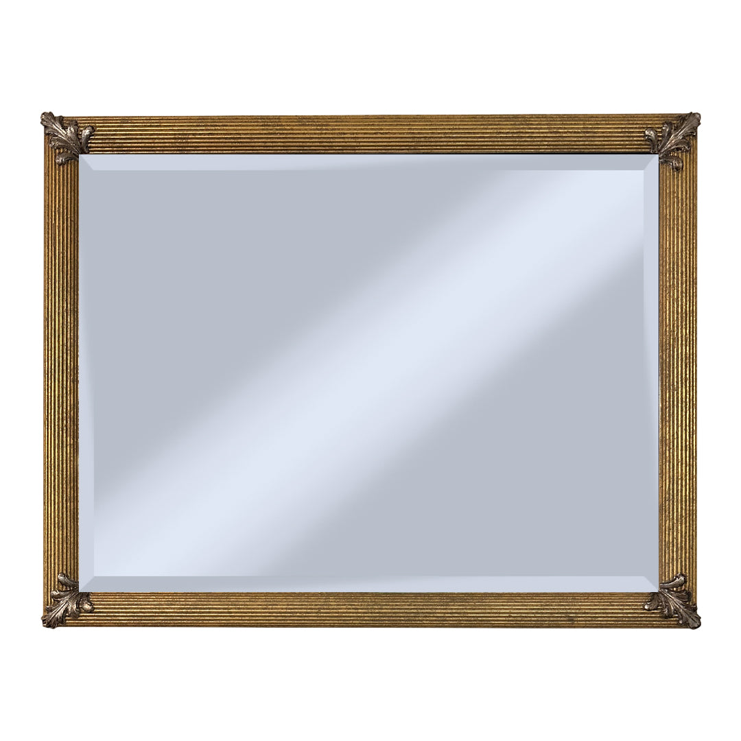 Gold-framed with hand embellished corners mirror on a white background