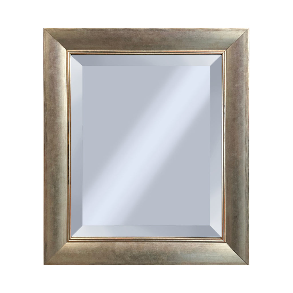Rectangular mirror with a white gold frame on a white background