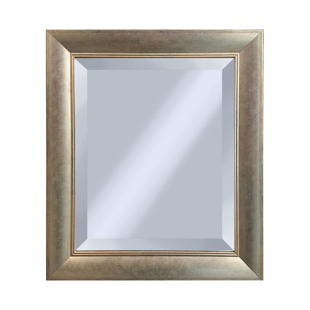 Rectangular mirror with a white gold frame on a white background