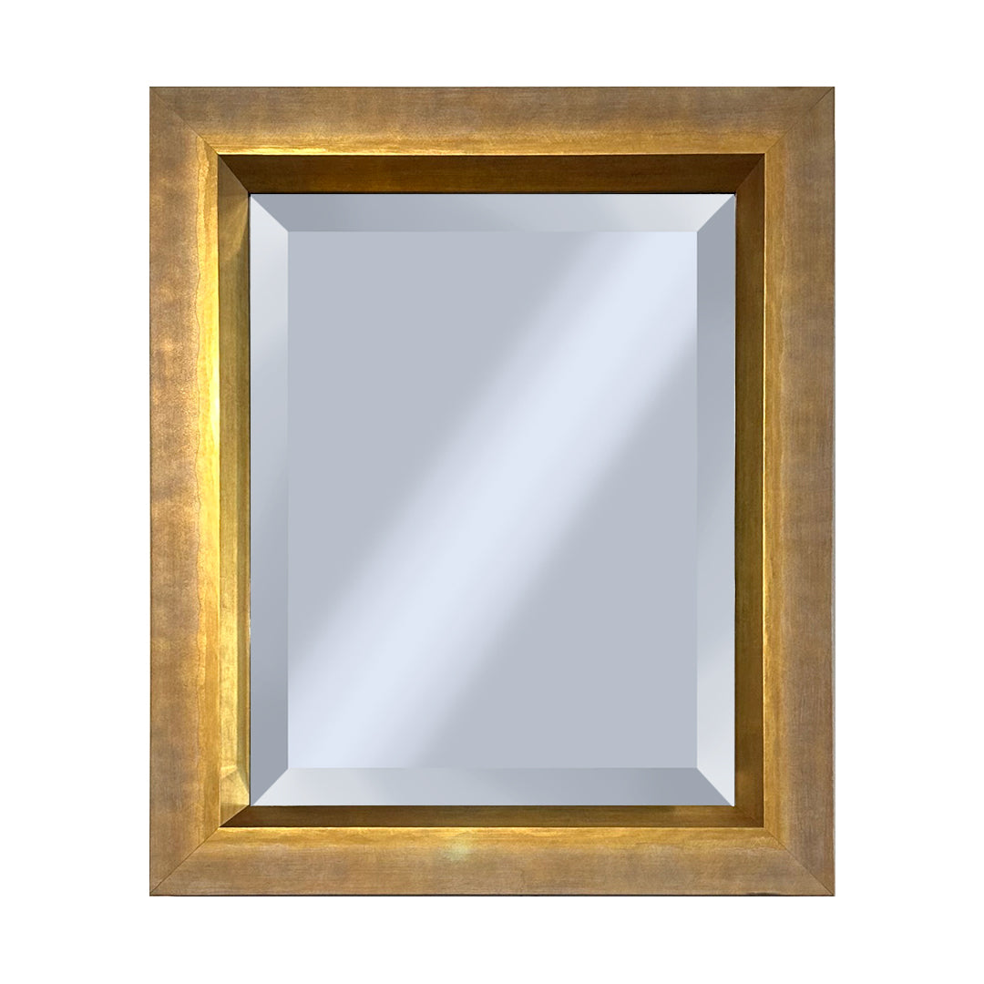 rectangular gold art deco mirror on white background