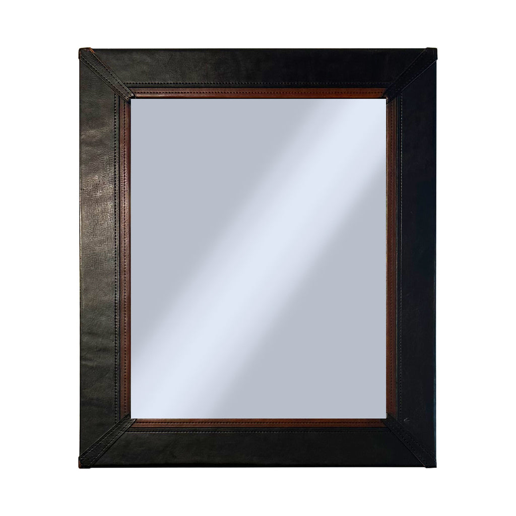 Rectangular leather wrapped mirror