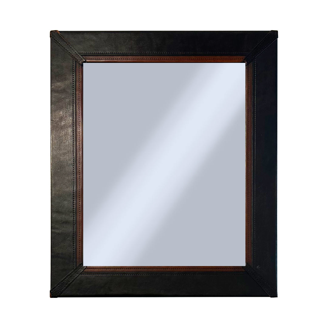 Rectangular leather wrapped mirror