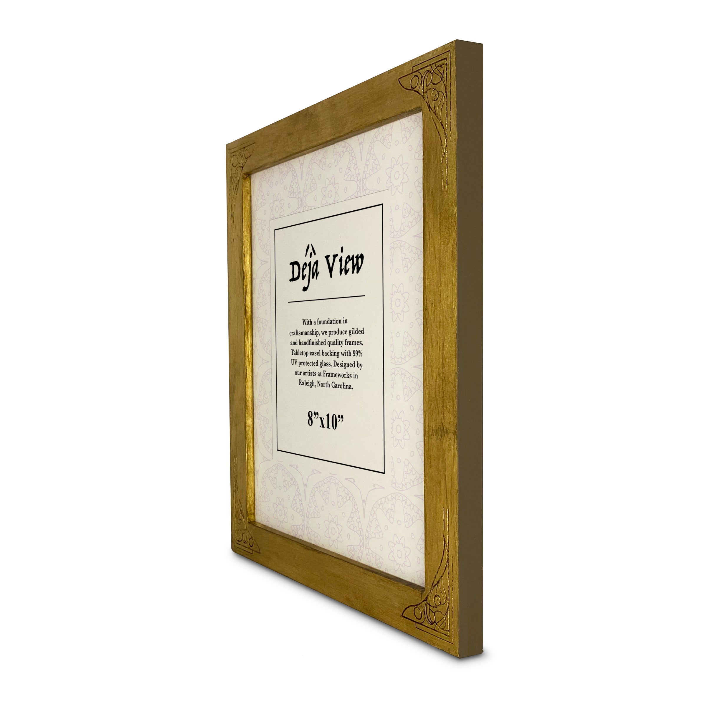 side view of gold frame
